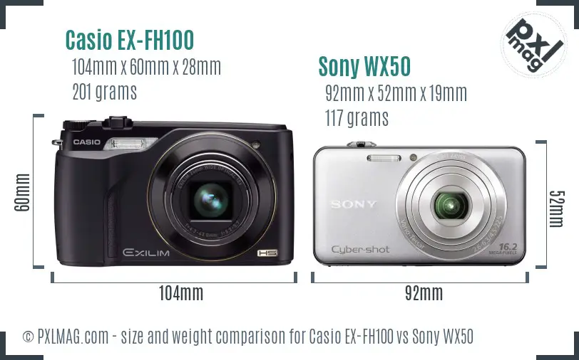 Casio EX-FH100 vs Sony WX50 size comparison