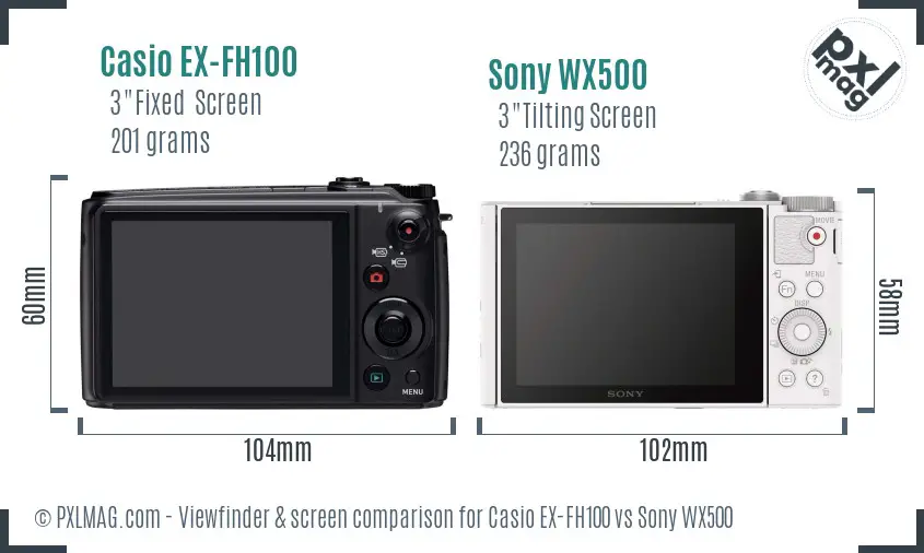 Casio EX-FH100 vs Sony WX500 Screen and Viewfinder comparison