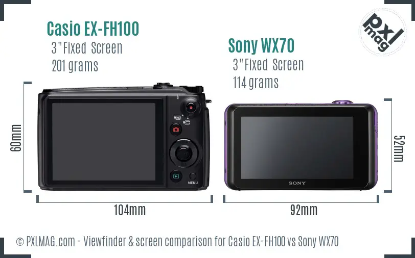 Casio EX-FH100 vs Sony WX70 Screen and Viewfinder comparison