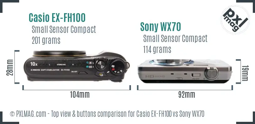 Casio EX-FH100 vs Sony WX70 top view buttons comparison