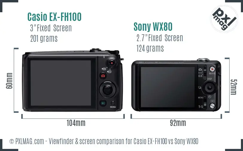 Casio EX-FH100 vs Sony WX80 Screen and Viewfinder comparison