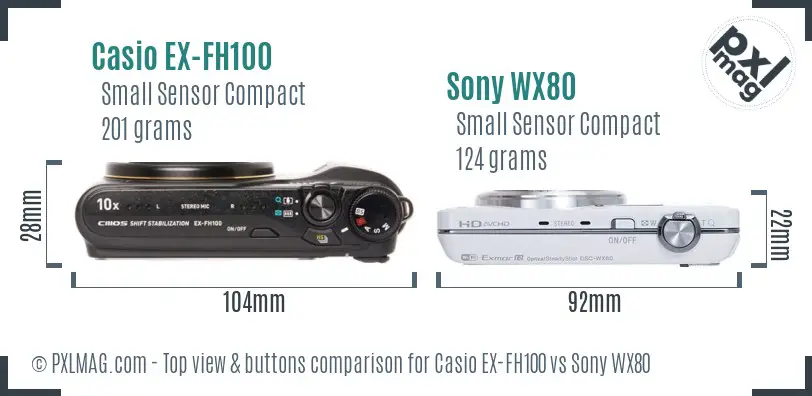 Casio EX-FH100 vs Sony WX80 top view buttons comparison