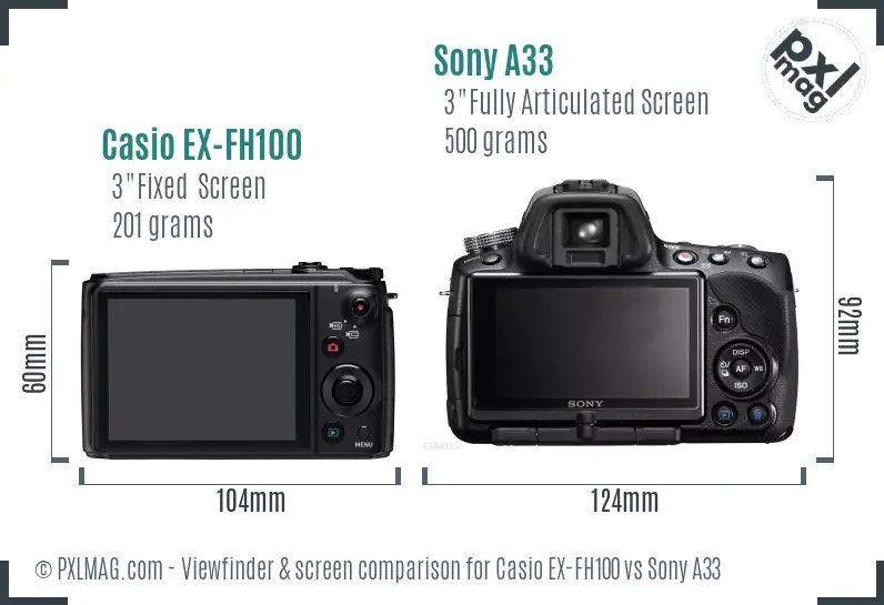 Casio EX-FH100 vs Sony A33 Screen and Viewfinder comparison