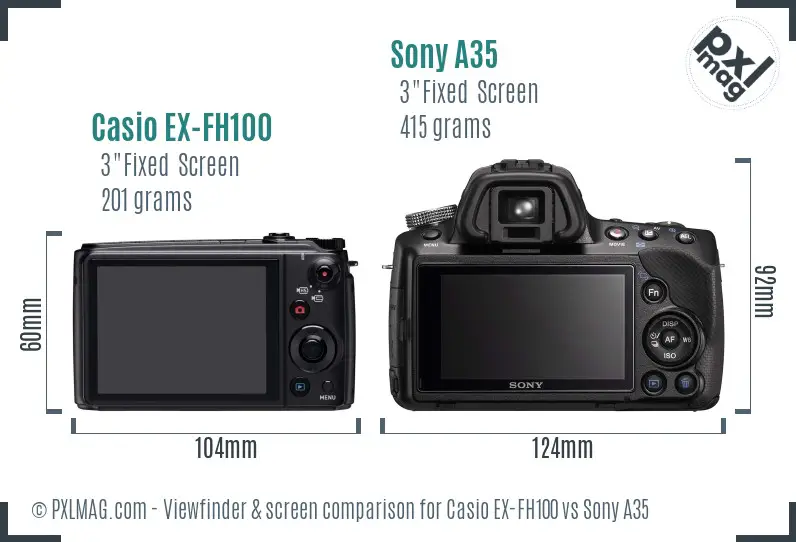 Casio EX-FH100 vs Sony A35 Screen and Viewfinder comparison Casio EX-FH100 vs Sony A35 Screen and Viewfinder comparison