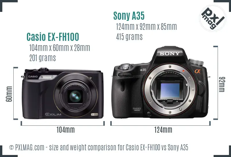 Casio EX-FH100 vs Sony A35 size comparison Casio EX-FH100 vs Sony A35 size comparison