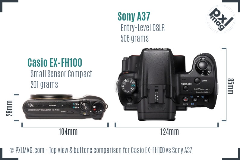 Casio EX-FH100 vs Sony A37 top view buttons comparison