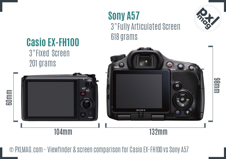 Casio EX-FH100 vs Sony A57 Screen and Viewfinder comparison