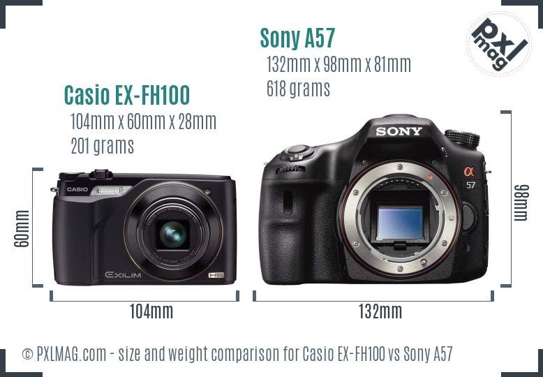Casio EX-FH100 vs Sony A57 size comparison