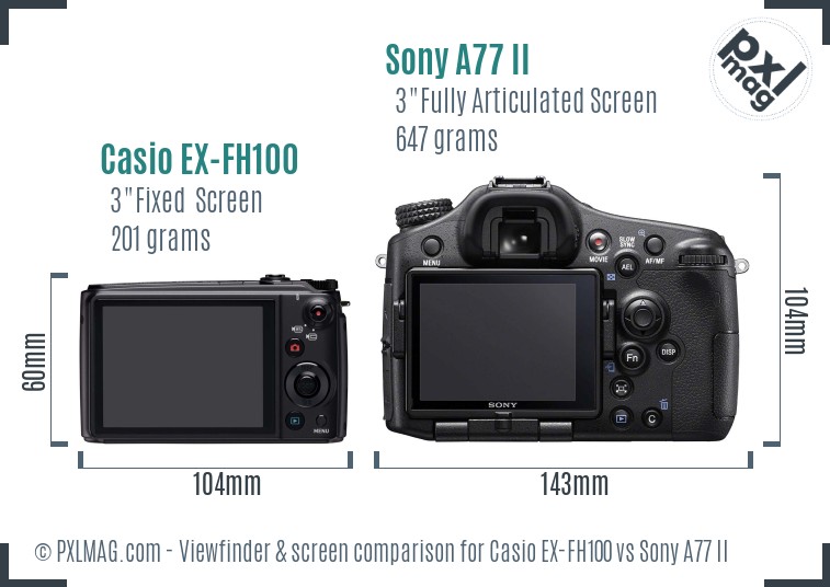 Casio EX-FH100 vs Sony A77 II Screen and Viewfinder comparison