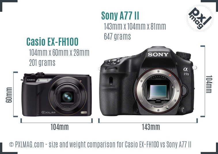 Casio EX-FH100 vs Sony A77 II size comparison