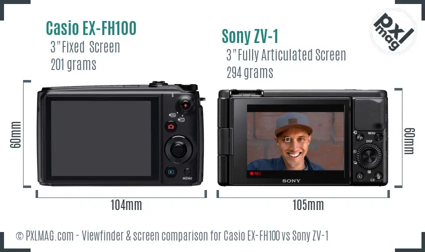 Casio EX-FH100 vs Sony ZV-1 Screen and Viewfinder comparison