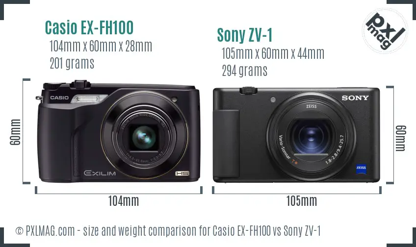 Casio EX-FH100 vs Sony ZV-1 size comparison