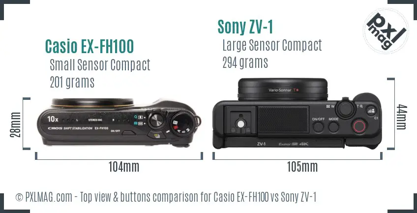 Casio EX-FH100 vs Sony ZV-1 top view buttons comparison