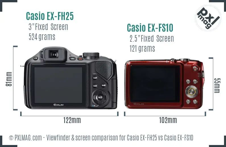 Casio EX-FH25 vs Casio EX-FS10 Screen and Viewfinder comparison