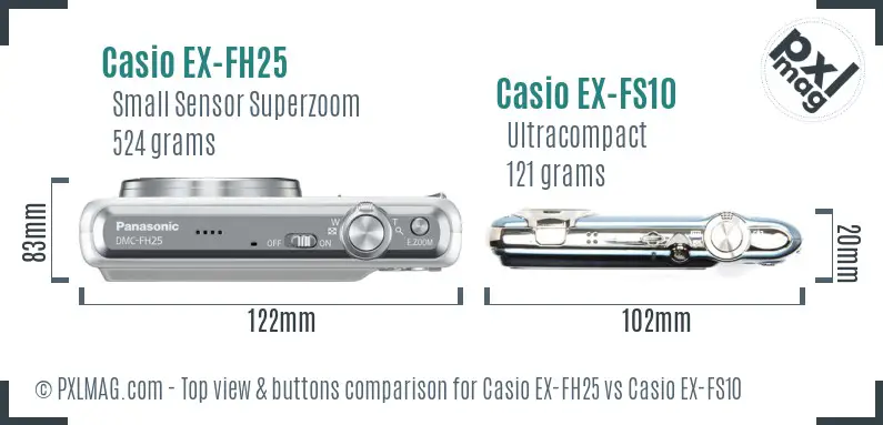 Casio EX-FH25 vs Casio EX-FS10 top view buttons comparison