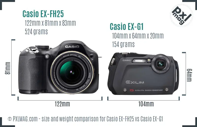 Casio EX-FH25 vs Casio EX-G1 size comparison