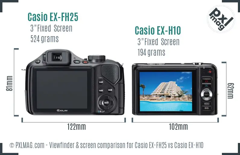Casio EX-FH25 vs Casio EX-H10 Screen and Viewfinder comparison