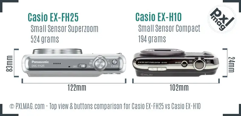 Casio EX-FH25 vs Casio EX-H10 top view buttons comparison