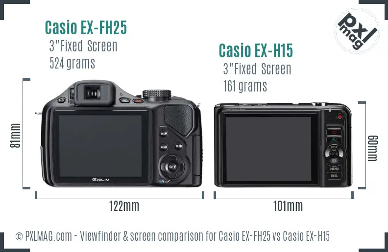 Casio EX-FH25 vs Casio EX-H15 Screen and Viewfinder comparison