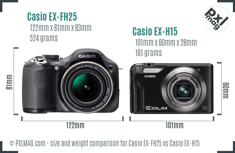 Casio EX-FH25 vs Casio EX-H15 size comparison