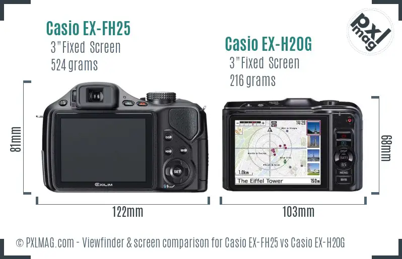 Casio EX-FH25 vs Casio EX-H20G Screen and Viewfinder comparison