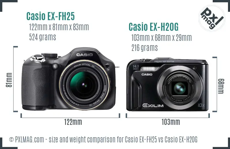 Casio EX-FH25 vs Casio EX-H20G size comparison