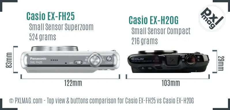 Casio EX-FH25 vs Casio EX-H20G top view buttons comparison