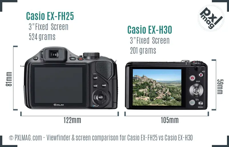 Casio EX-FH25 vs Casio EX-H30 Screen and Viewfinder comparison