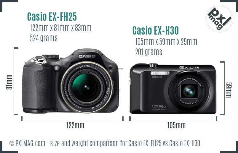 Casio EX-FH25 vs Casio EX-H30 size comparison