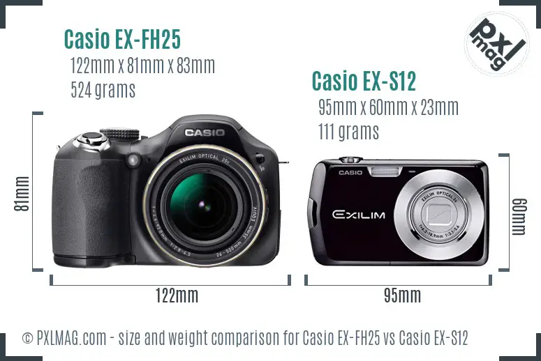 Casio EX-FH25 vs Casio EX-S12 size comparison