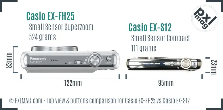 Casio EX-FH25 vs Casio EX-S12 top view buttons comparison