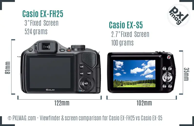Casio EX-FH25 vs Casio EX-S5 Screen and Viewfinder comparison