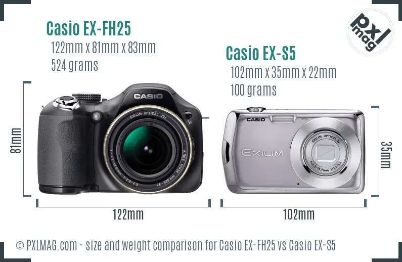Casio EX-FH25 vs Casio EX-S5 size comparison