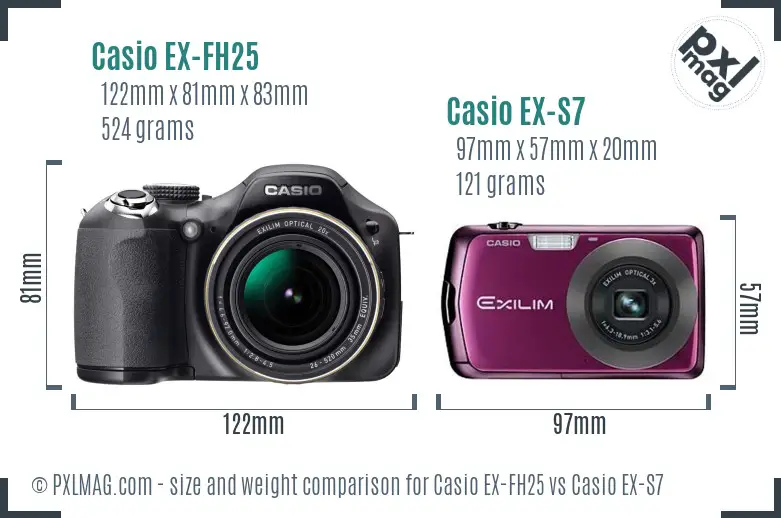 Casio EX-FH25 vs Casio EX-S7 size comparison
