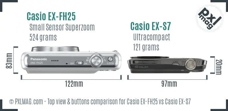 Casio EX-FH25 vs Casio EX-S7 top view buttons comparison