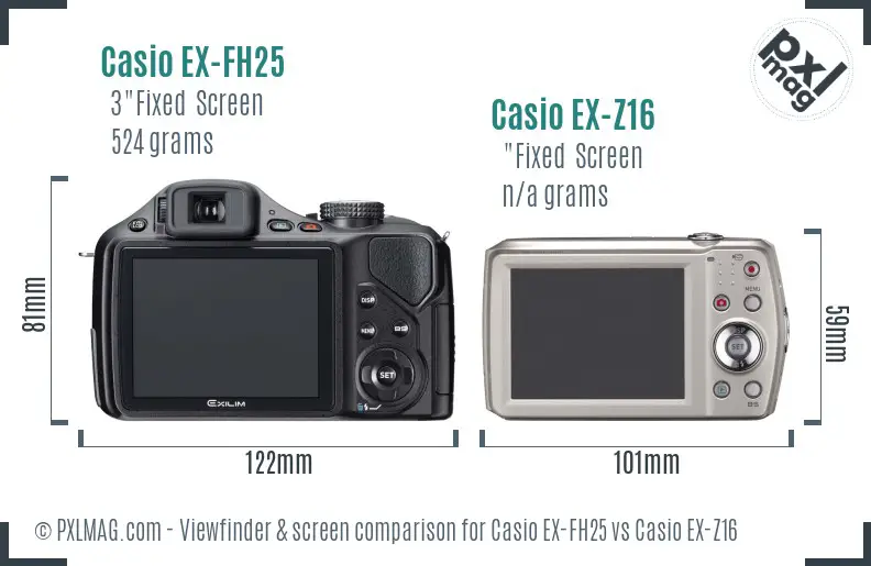 Casio EX-FH25 vs Casio EX-Z16 Screen and Viewfinder comparison Casio EX-FH25 vs Casio EX-Z16 Screen and Viewfinder comparison