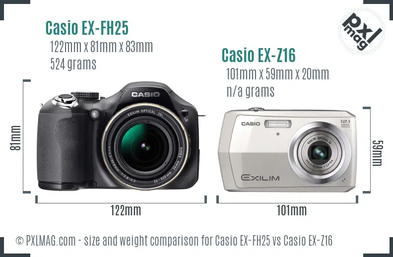 Casio EX-FH25 vs Casio EX-Z16 size comparison Casio EX-FH25 vs Casio EX-Z16 size comparison