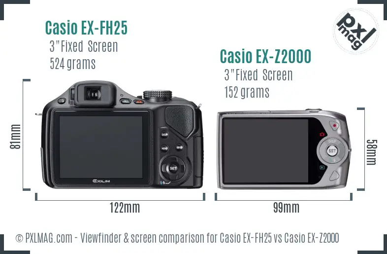 Casio EX-FH25 vs Casio EX-Z2000 Screen and Viewfinder comparison