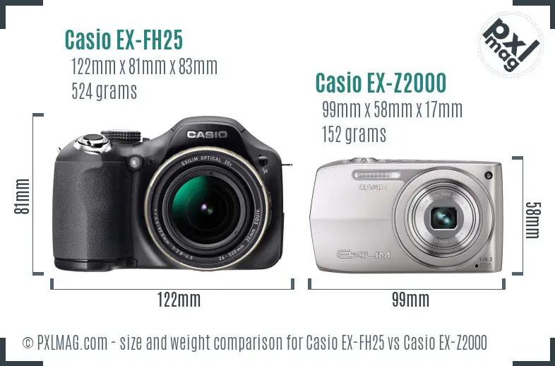 Casio EX-FH25 vs Casio EX-Z2000 size comparison
