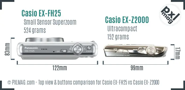 Casio EX-FH25 vs Casio EX-Z2000 top view buttons comparison