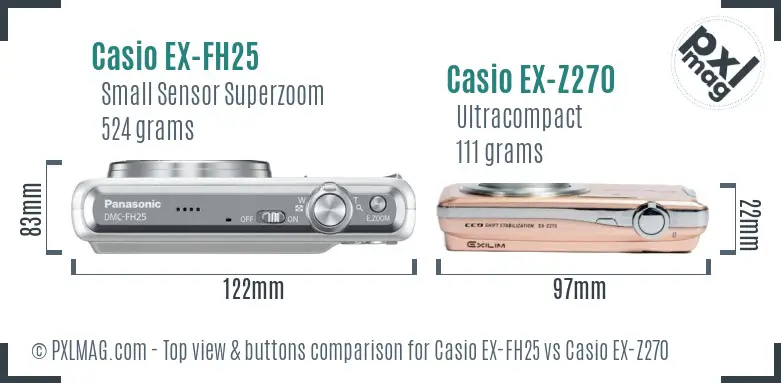 Casio EX-FH25 vs Casio EX-Z270 top view buttons comparison