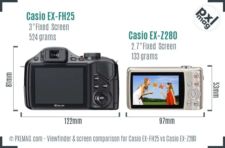 Casio EX-FH25 vs Casio EX-Z280 Screen and Viewfinder comparison