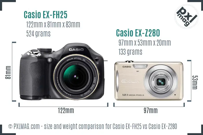 Casio EX-FH25 vs Casio EX-Z280 size comparison