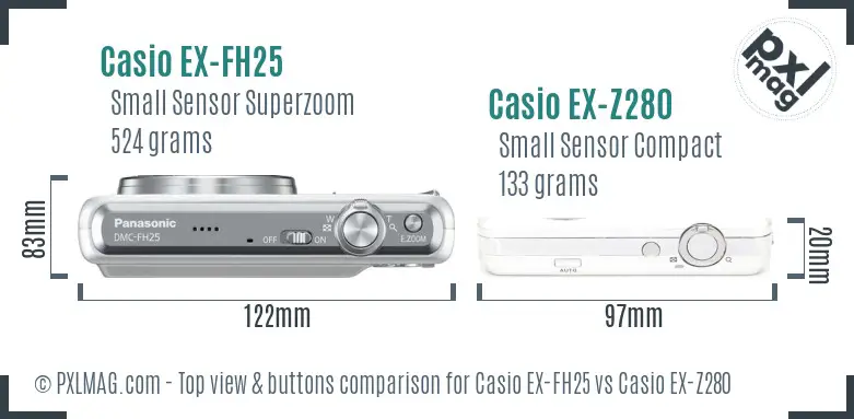 Casio EX-FH25 vs Casio EX-Z280 top view buttons comparison