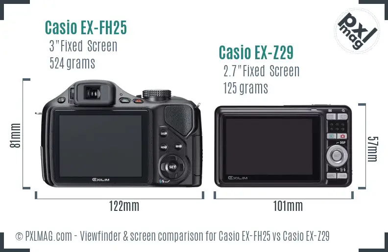 Casio EX-FH25 vs Casio EX-Z29 Screen and Viewfinder comparison