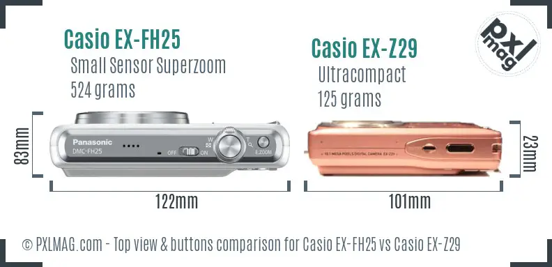 Casio EX-FH25 vs Casio EX-Z29 top view buttons comparison