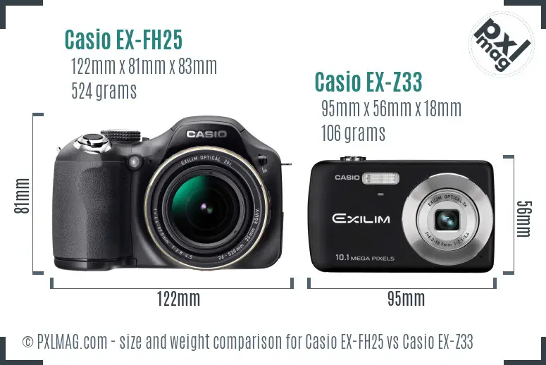 Casio EX-FH25 vs Casio EX-Z33 size comparison