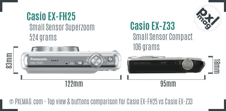 Casio EX-FH25 vs Casio EX-Z33 top view buttons comparison