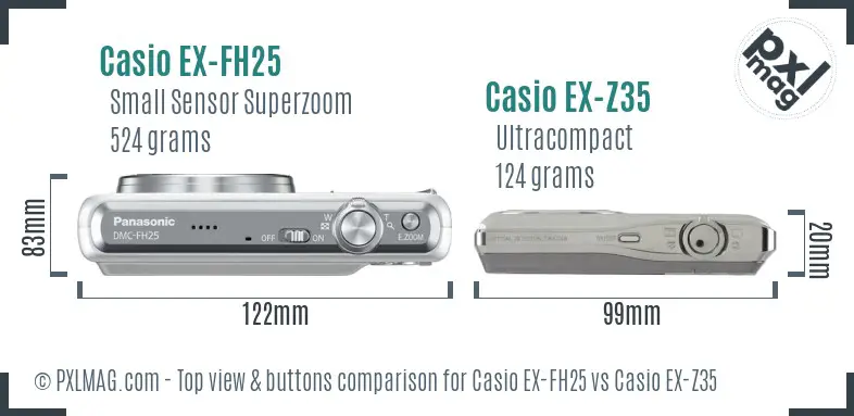 Casio EX-FH25 vs Casio EX-Z35 top view buttons comparison