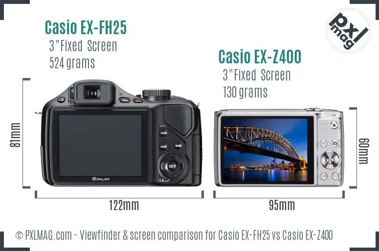 Casio EX-FH25 vs Casio EX-Z400 Screen and Viewfinder comparison